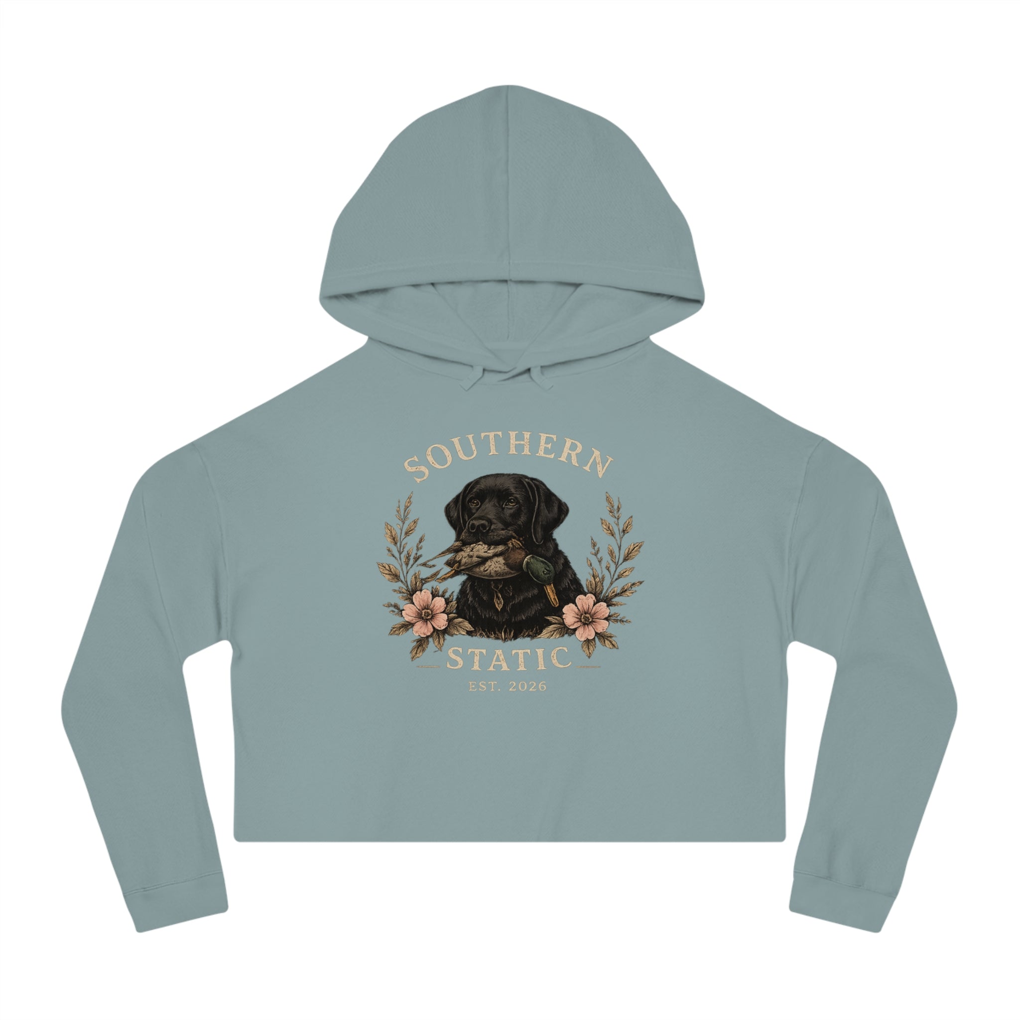 Southern Stocking Cropped Hoodie — Black Lab Floral Logo
