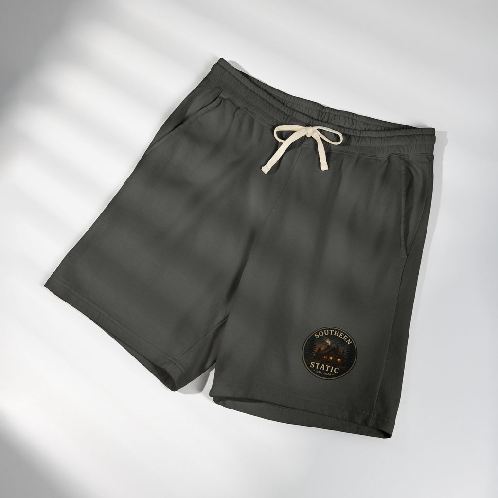 Retro Patch Fleece Sweat Shorts — 'Vintage Static' Casual Lounge Shorts