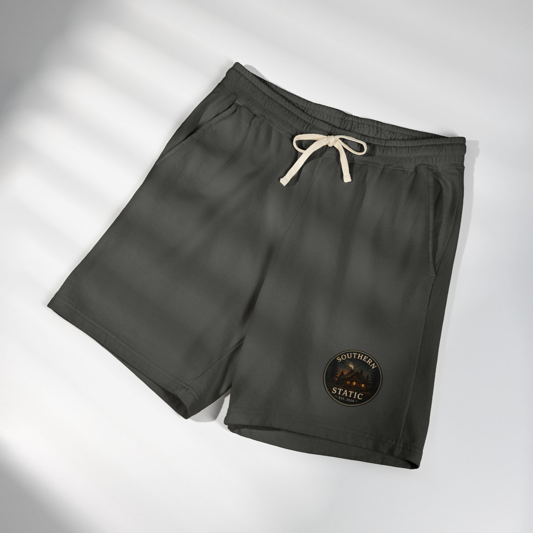 Retro Patch Fleece Sweat Shorts — 'Vintage Static' Casual Lounge Shorts