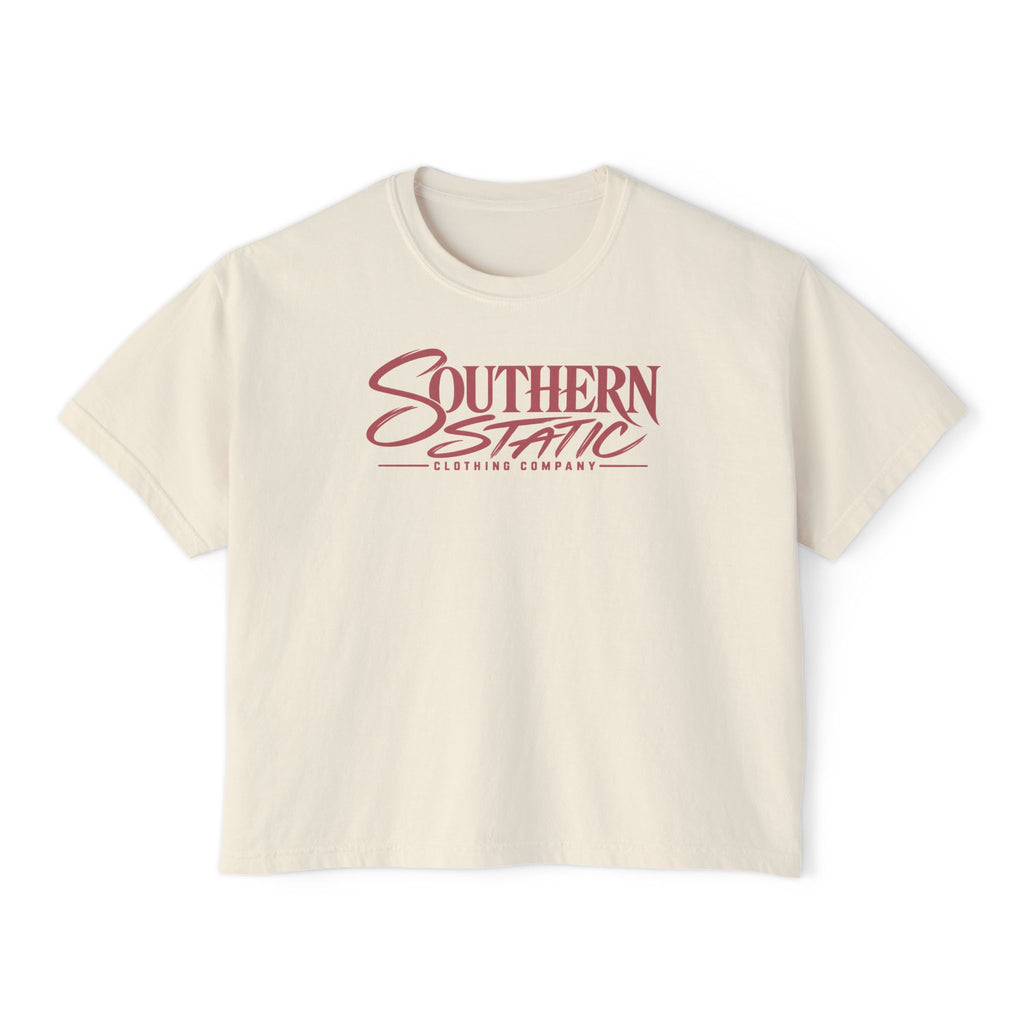 Southern Static Women's Boxy Tee – Retro Logo Graphic Crop T‑Shirt
