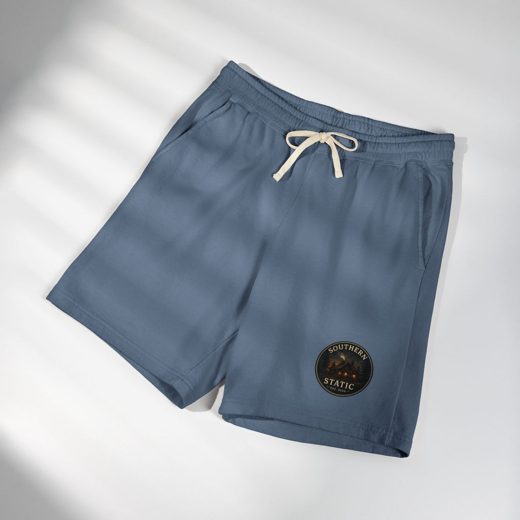 Retro Patch Fleece Sweat Shorts — 'Vintage Static' Casual Lounge Shorts