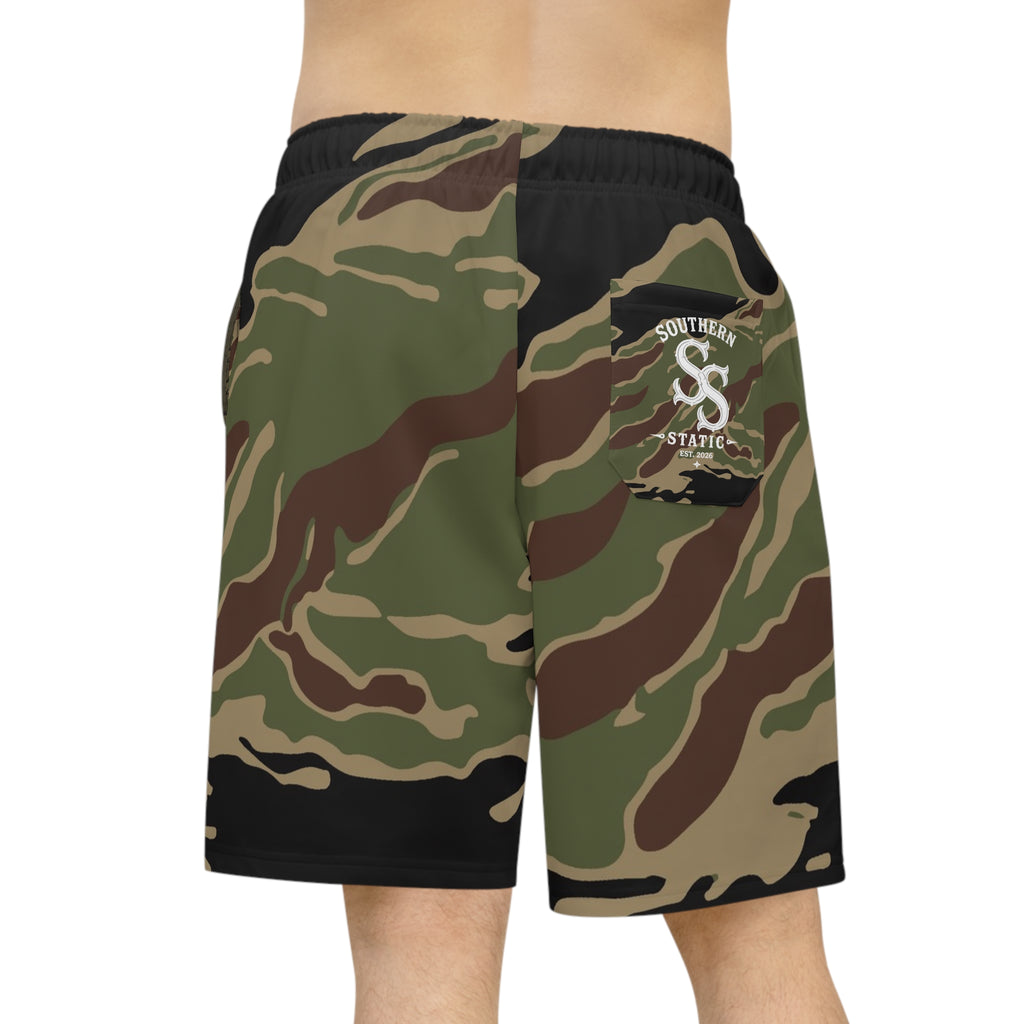 Camo Athletic Long Shorts — Tactical Tigerstripe Workout Shorts