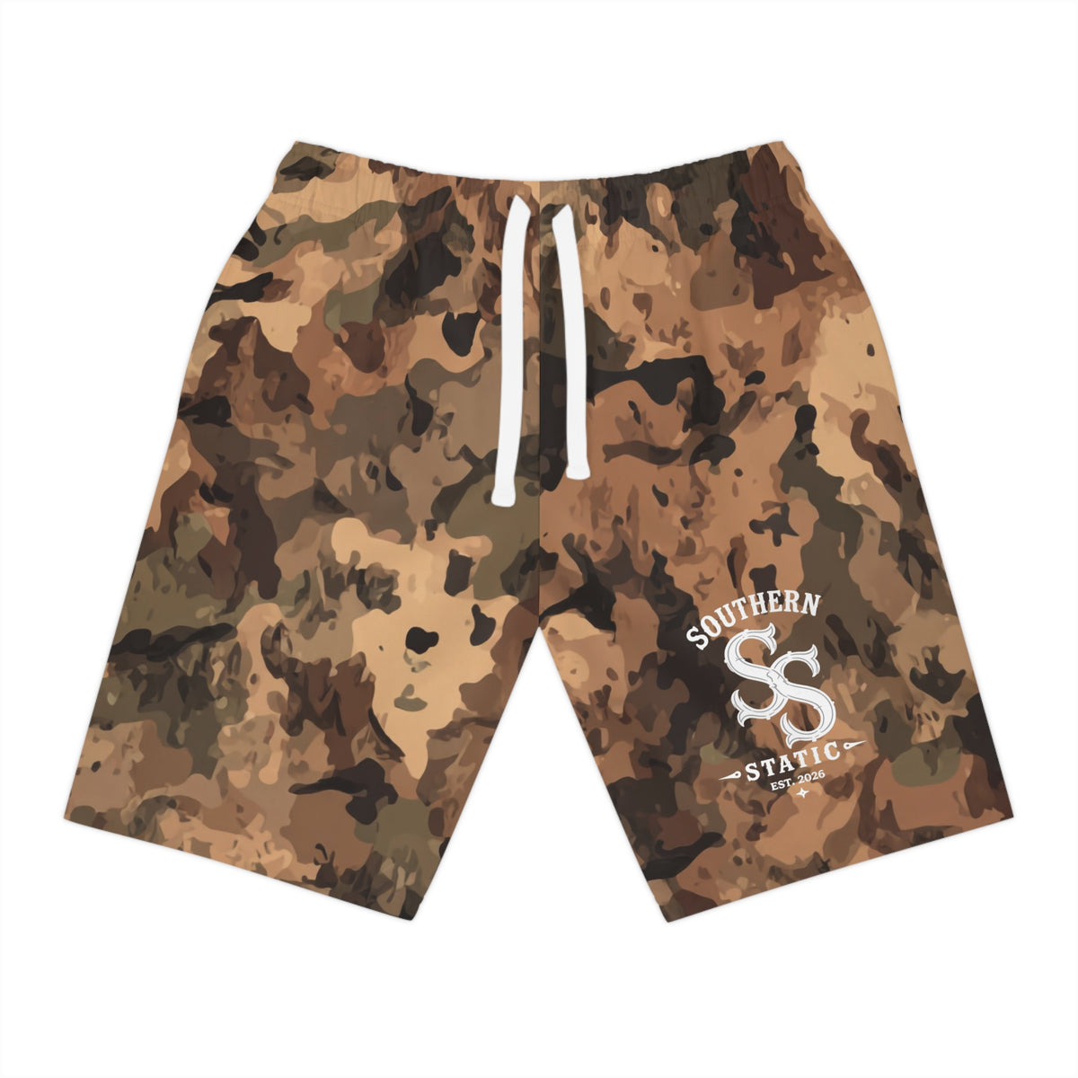 Camo Athletic Long Shorts — Brown Desert Print
