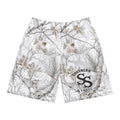 Winter Snow Camo Jogger Shorts — White Forest All-Over Print
