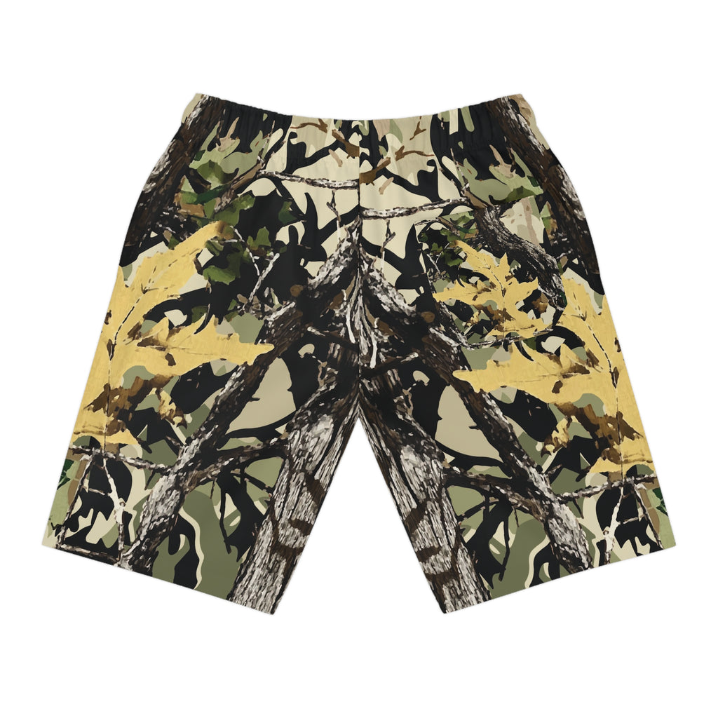 Camo Hunting Athletic Shorts — Realtree Woodland Print Long AOP