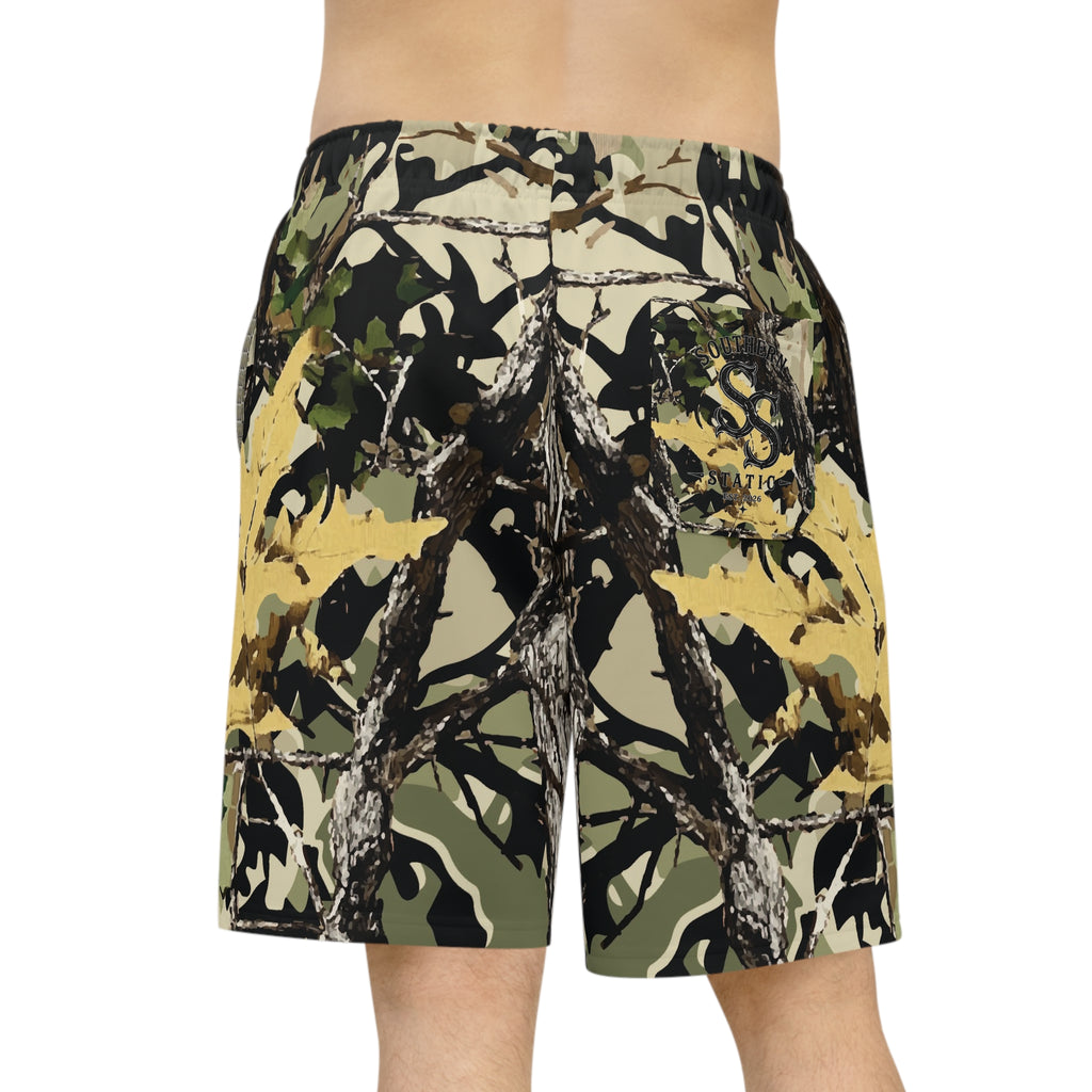 Camo Hunting Athletic Shorts — Realtree Woodland Print Long AOP
