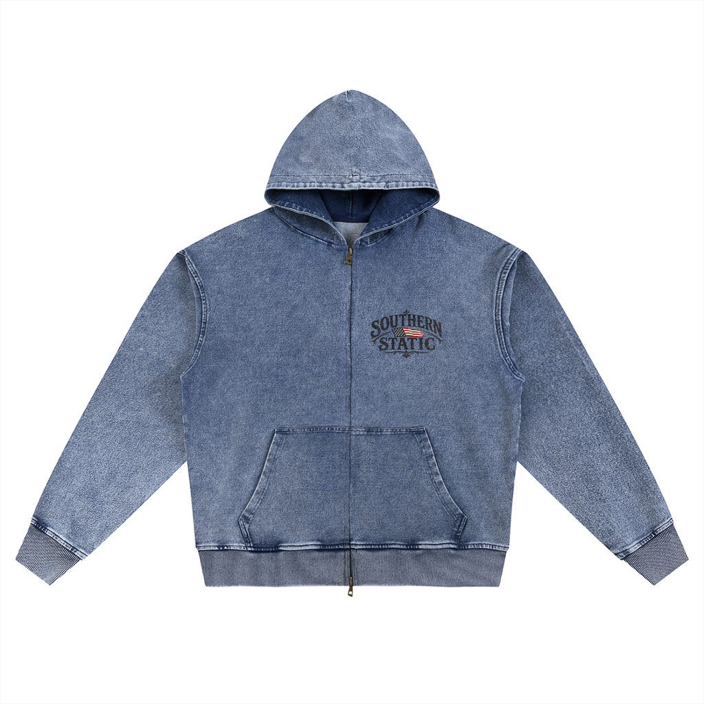 Snow Wash Oversized Zip-Up Hoodie