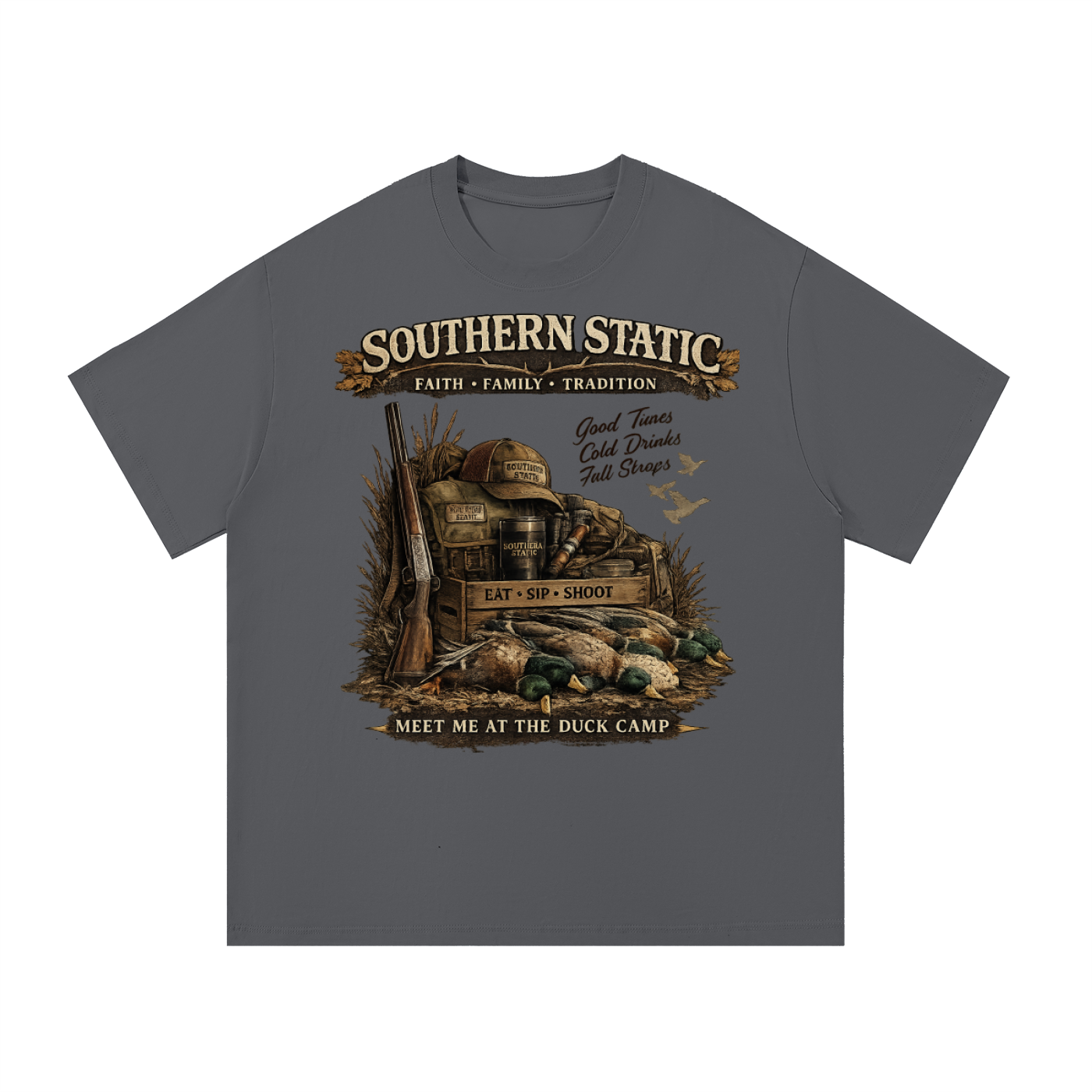 Southern Static – Meet Me at the Duck Camp | Vintage Duck Hunting Shirt Design