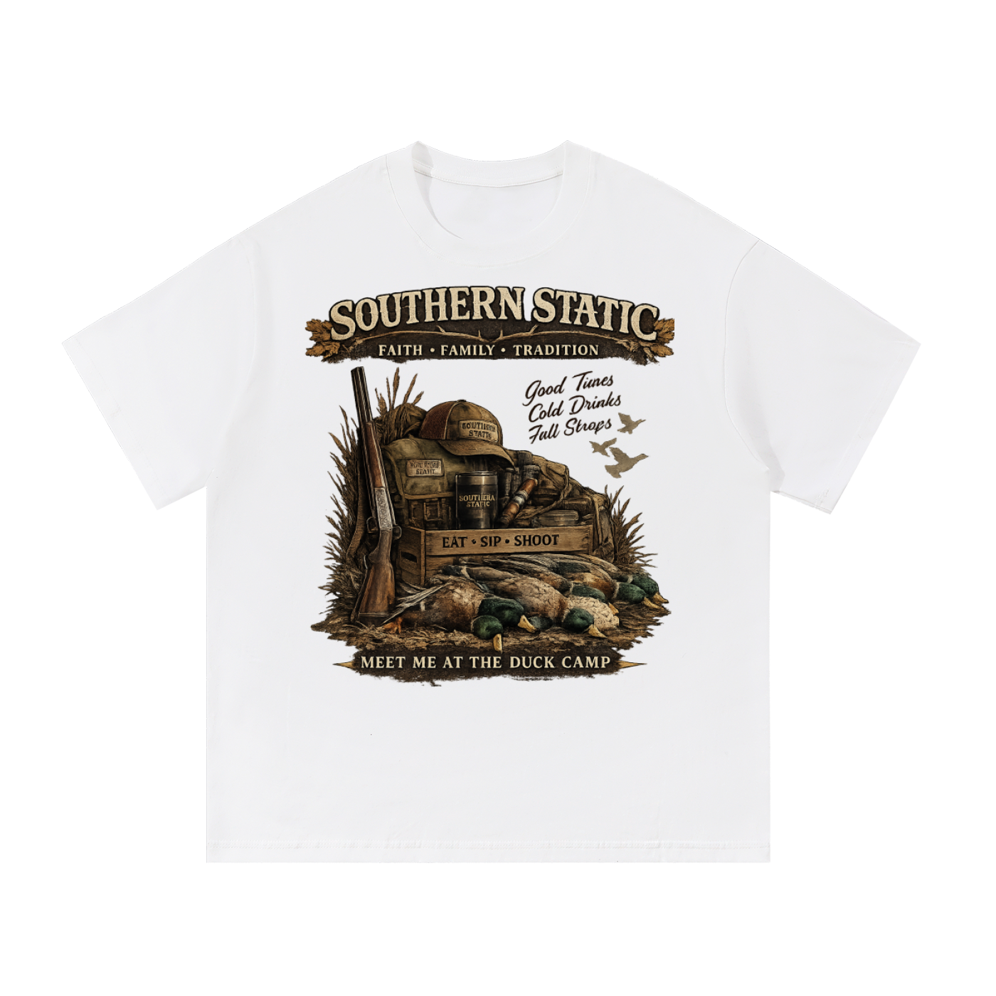 Southern Static – Meet Me at the Duck Camp | Vintage Duck Hunting Shirt Design