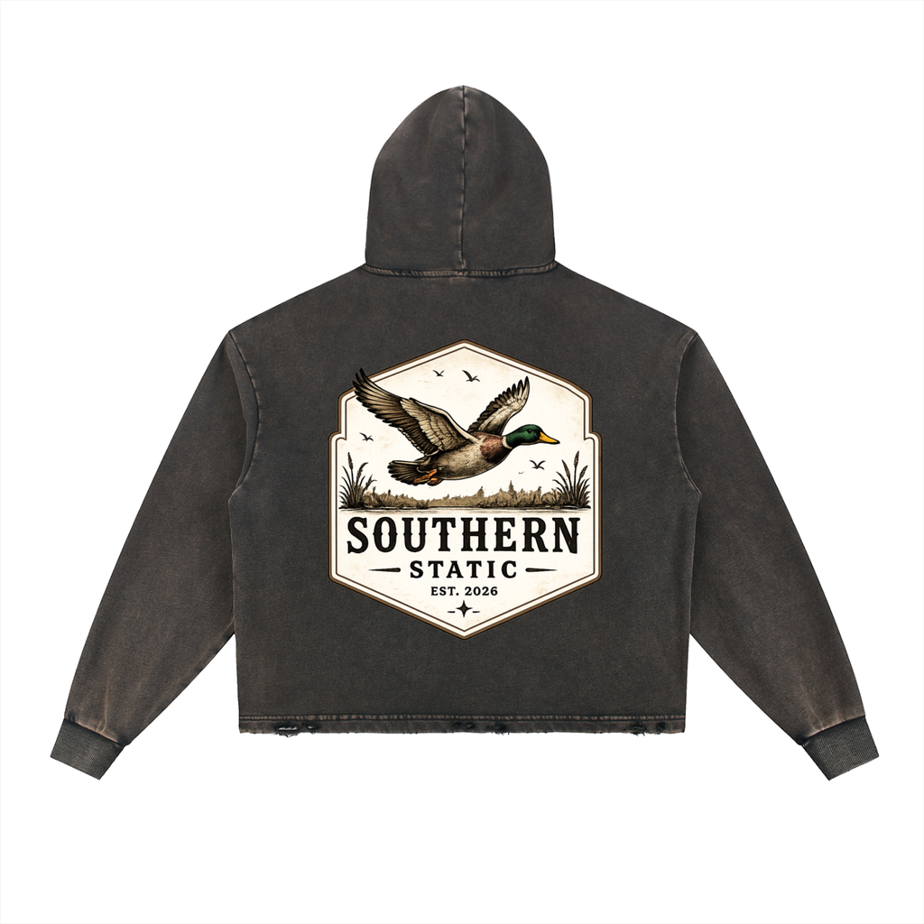 Vintage Washed Frayed-Hem Hoodie
