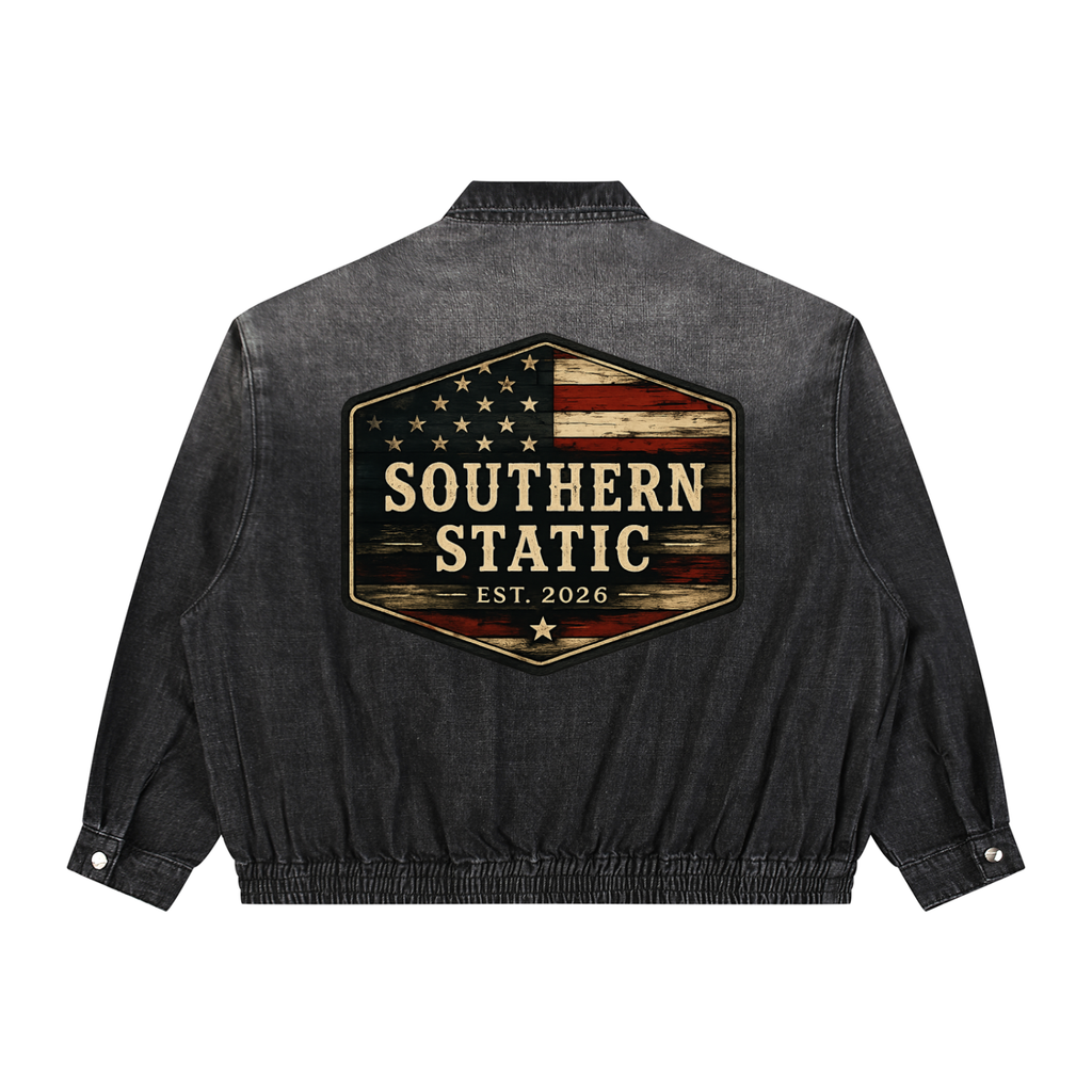 Unisex Vintage Wash Full-Zip Denim Jacket
